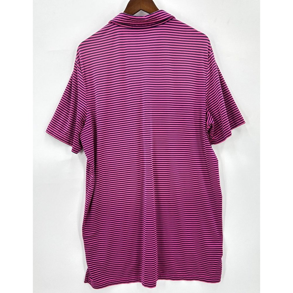 RLX Ralph Lauren Polo Shirt Mens Stripe Short Sleeve Logo Pga West Pink Navy L - Picture 2 of 10